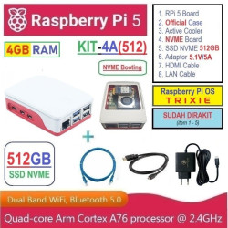 KIT-4A(512)  Raspberry Pi 5 (4GB RAM) KIT NVME SSD 512GB - Complete SET SIAP PAKAI